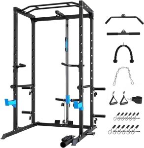 ULTRA FUEGO Power Cage, Multi-Functional Power Rack with J-Hooks, Dip Handles, Landmine Attachment and Optional Cable Pulley System for Home Gym